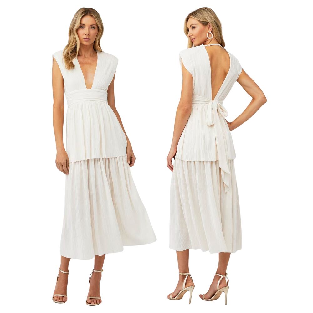 Sabina Musayev Ophelia Dress Pleated Shimmer Bridal Cocktail Party Regency S - Picture 1 of 11